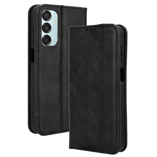 For Samsung Galaxy F15 5G / M15 5G Case Vintage PU Leather Folio Phone Cover with Cash / Card Slots - Black
