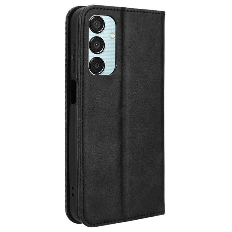 For Samsung Galaxy F15 5G / M15 5G Case Vintage PU Leather Folio Phone Cover with Cash / Card Slots - Black