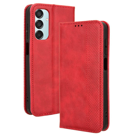 For Samsung Galaxy F15 5G / M15 5G Case Vintage PU Leather Folio Phone Cover with Cash / Card Slots - Red