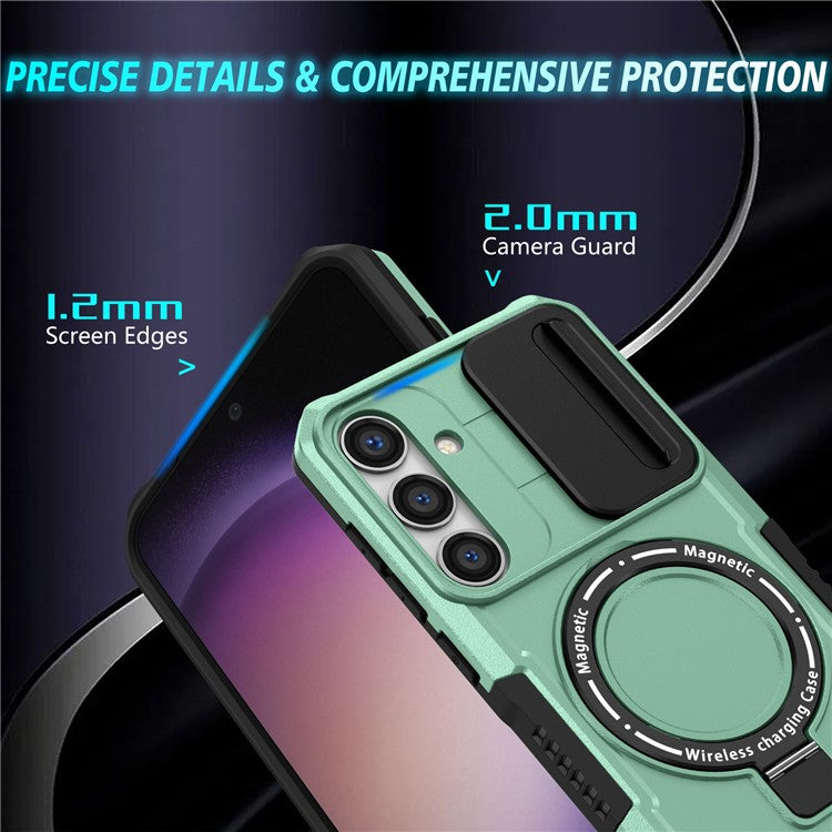 For Samsung Galaxy S24 Case Compatible with MagSafe PC+TPU Phone Case with Lens Lid - Light Green