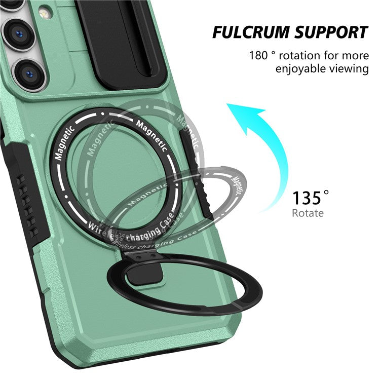 For Samsung Galaxy S24 Case Compatible with MagSafe PC+TPU Phone Case with Lens Lid - Light Green