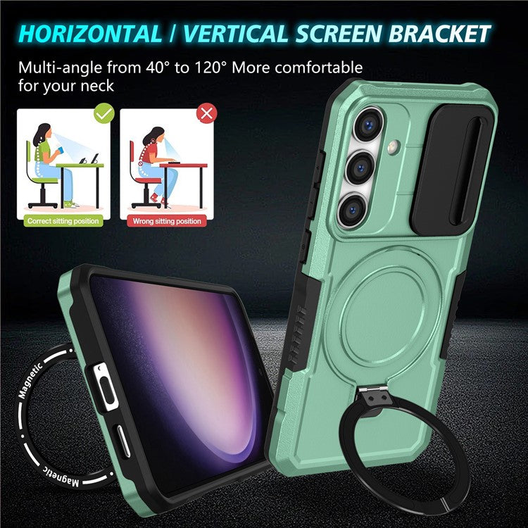 For Samsung Galaxy S24 Case Compatible with MagSafe PC+TPU Phone Case with Lens Lid - Light Green