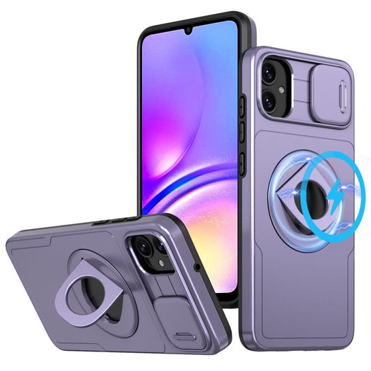 For Samsung Galaxy A05 4G Case Camera Protection Kickstand Dual Layer Hybrid TPU+PC Phone Cover - Purple