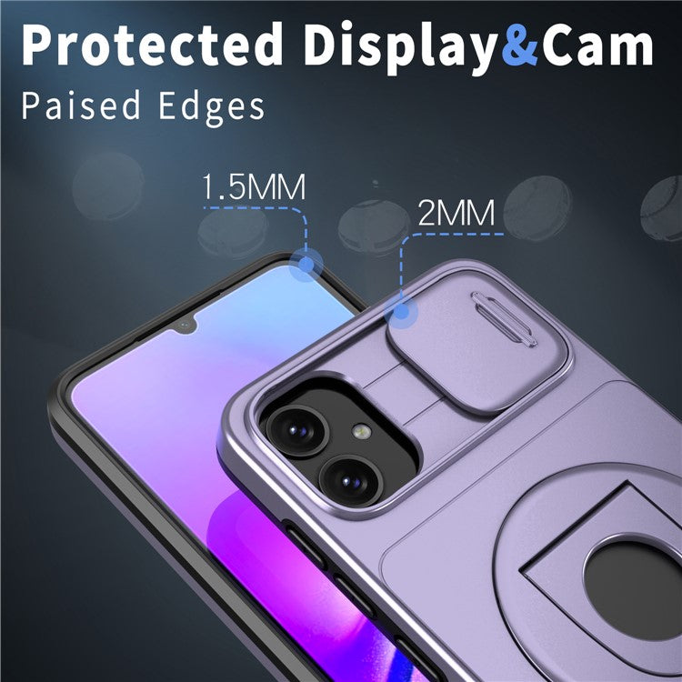 For Samsung Galaxy A05 4G Case Camera Protection Kickstand Dual Layer Hybrid TPU+PC Phone Cover - Purple