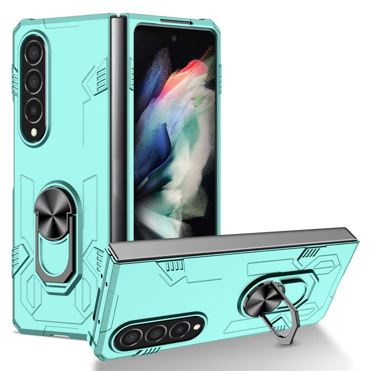 For Samsung Galaxy Z Fold4 5G Case Rotate Ring Kickstand Hard PC Protective Phone Cover - Baby Blue