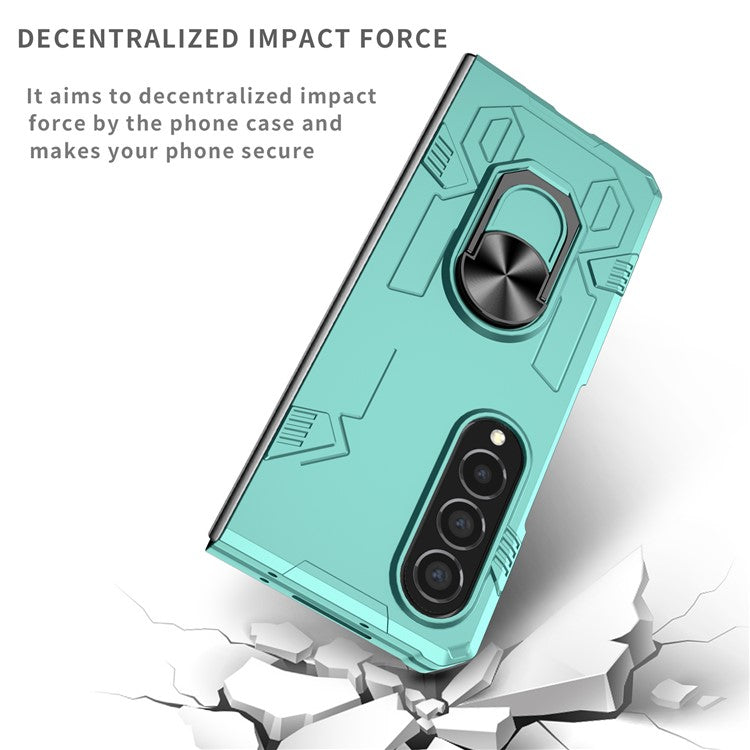 For Samsung Galaxy Z Fold4 5G Case Rotate Ring Kickstand Hard PC Protective Phone Cover - Baby Blue