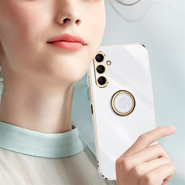 XINLI For Samsung Galaxy M15 5G / F15 5G Case Electroplating Soft TPU Kickstand Phone Cover - Cyan