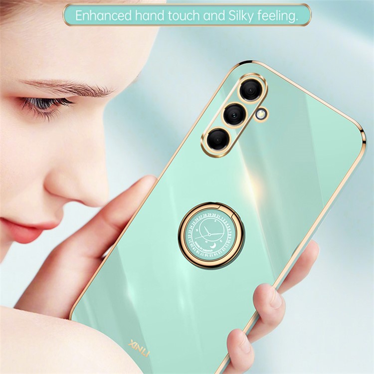 XINLI For Samsung Galaxy M15 5G / F15 5G Case Electroplating Soft TPU Kickstand Phone Cover - Cyan