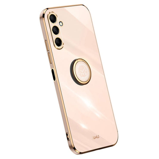 XINLI For Samsung Galaxy M15 5G / F15 5G Case Electroplating Soft TPU Kickstand Phone Cover - Pink