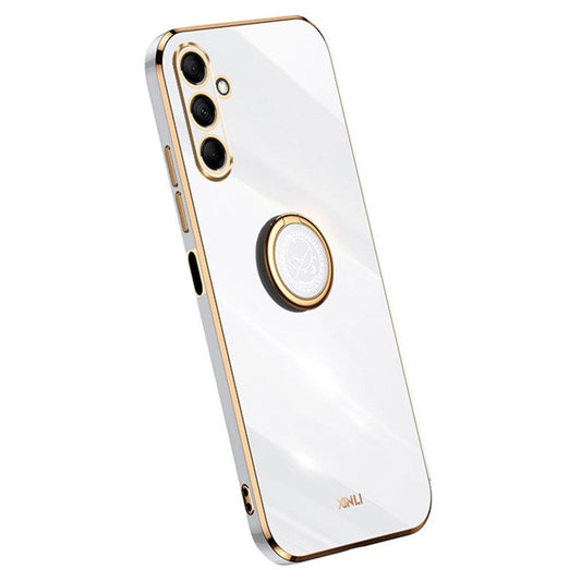 XINLI For Samsung Galaxy M15 5G / F15 5G Case Electroplating Soft TPU Kickstand Phone Cover - White