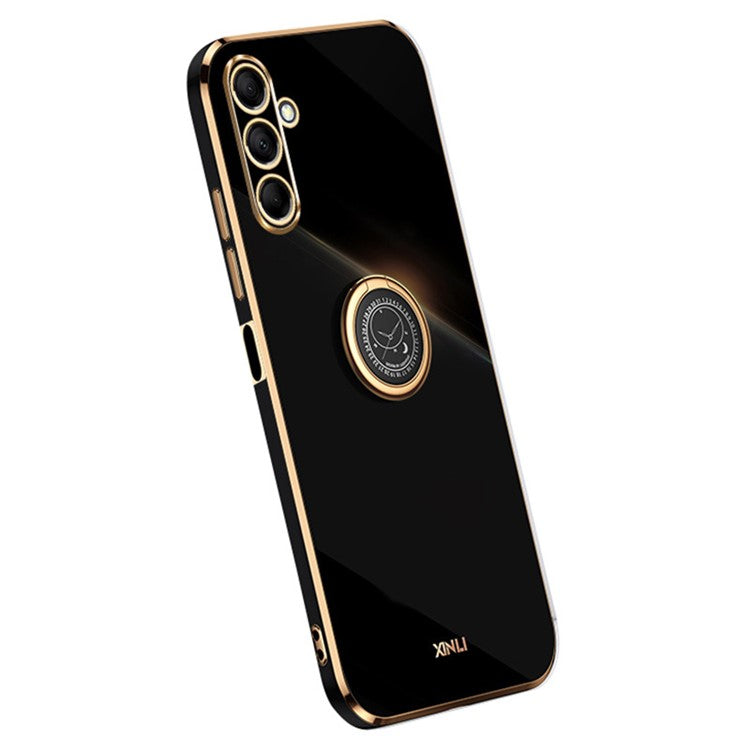 XINLI For Samsung Galaxy M15 5G / F15 5G Case Electroplating Soft TPU Kickstand Phone Cover - Black