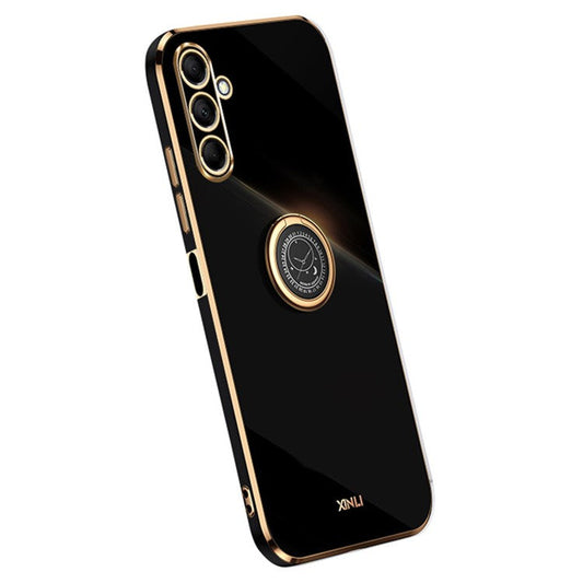 XINLI For Samsung Galaxy M15 5G / F15 5G Case Electroplating Soft TPU Kickstand Phone Cover - Black