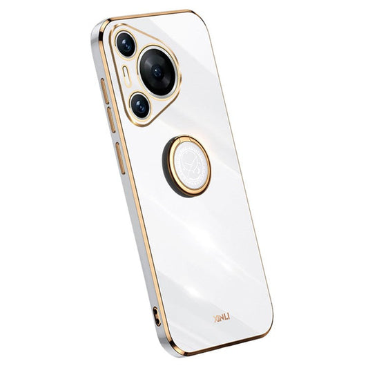 XINLI For Huawei Pura 70 Pro Case Electroplating Kickstand TPU Phone Cover - White