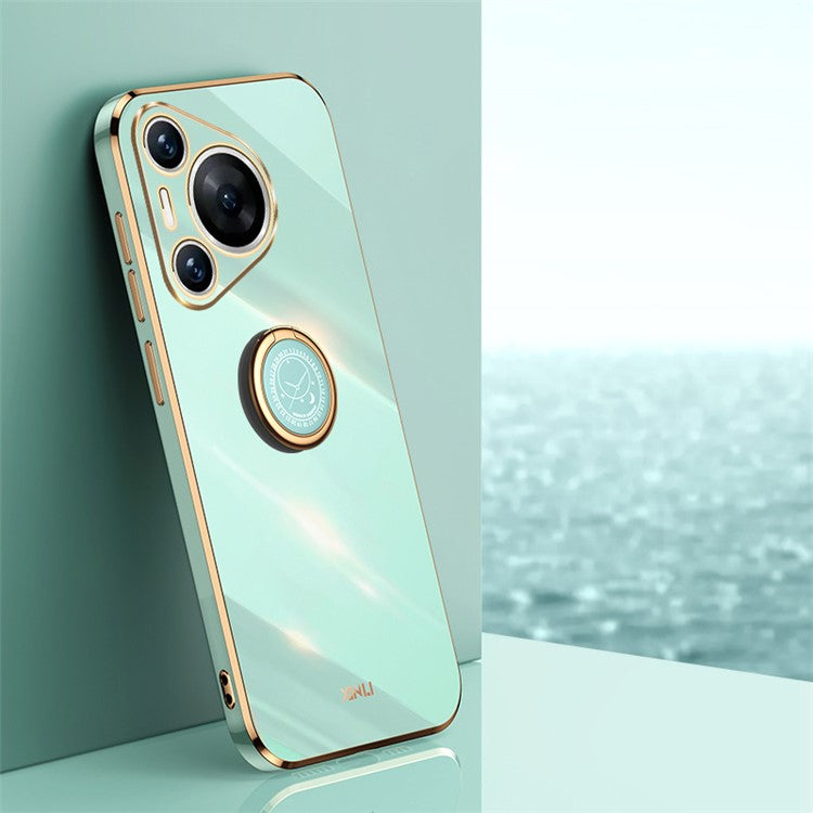 XINLI For Huawei Pura 70 TPU Case Anti-Drop Ring Kickstand Electroplating Phone Cover - Cyan