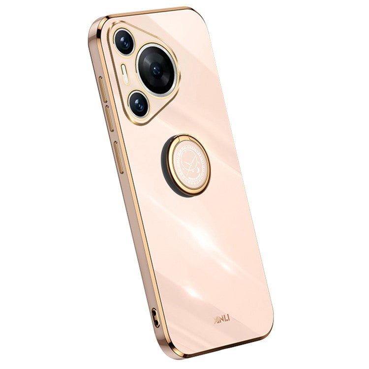 XINLI For Huawei Pura 70 TPU Case Anti-Drop Ring Kickstand Electroplating Phone Cover - Pink