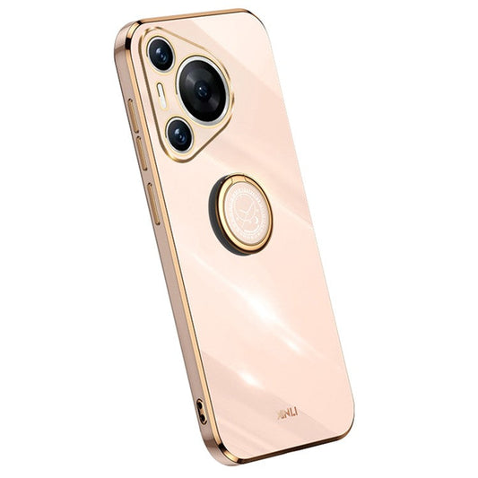 XINLI For Huawei Pura 70 TPU Case Anti-Drop Ring Kickstand Electroplating Phone Cover - Pink