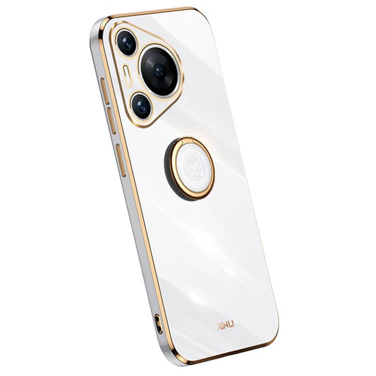 XINLI For Huawei Pura 70 TPU Case Anti-Drop Ring Kickstand Electroplating Phone Cover - White