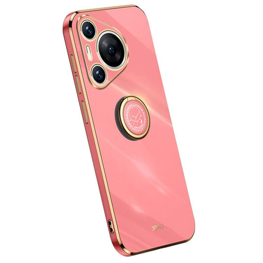 XINLI For Huawei Pura 70 TPU Case Anti-Drop Ring Kickstand Electroplating Phone Cover - Red