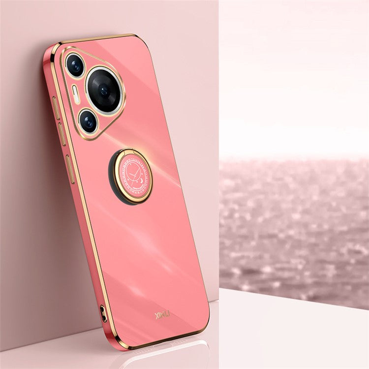 XINLI For Huawei Pura 70 TPU Case Anti-Drop Ring Kickstand Electroplating Phone Cover - Red