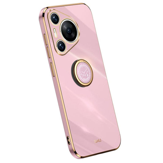 XINLI For Huawei Pura 70 TPU Case Anti-Drop Ring Kickstand Electroplating Phone Cover - Purple
