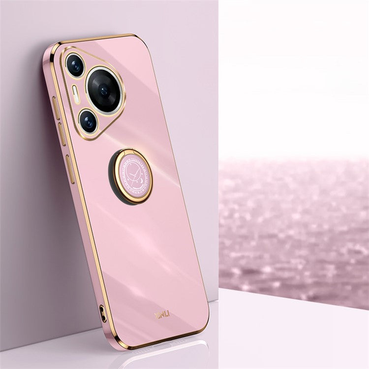 XINLI For Huawei Pura 70 TPU Case Anti-Drop Ring Kickstand Electroplating Phone Cover - Purple