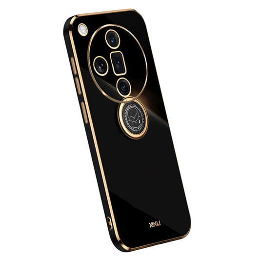 XINLI For Oppo Find X7 5G Phone Case Electroplating TPU Cover with Ring Kickstand - Black
