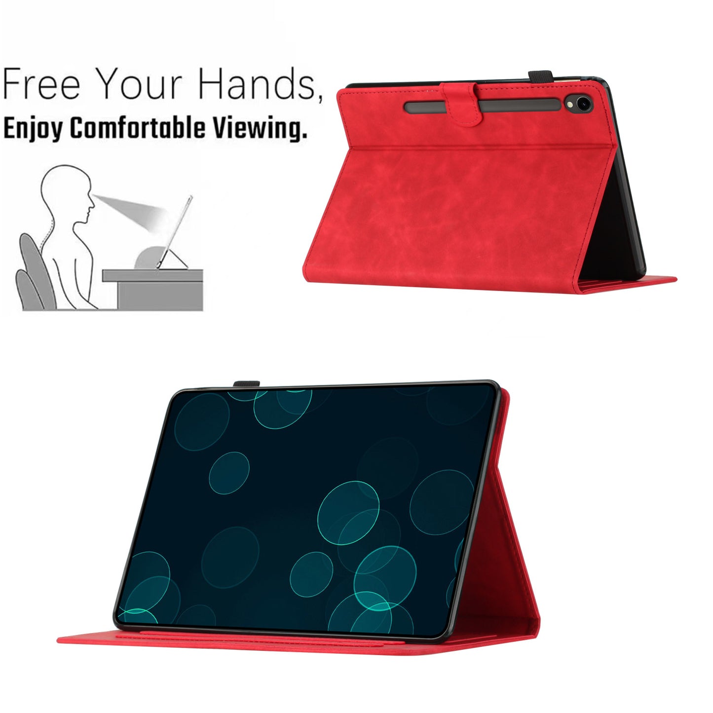 For Samsung Galaxy Tab S9 (X710 X716B X718U) / S9 FE (X510 / X516B) Card Holder Case Coconut Tree Imprinted Leather Tablet Cover - Red