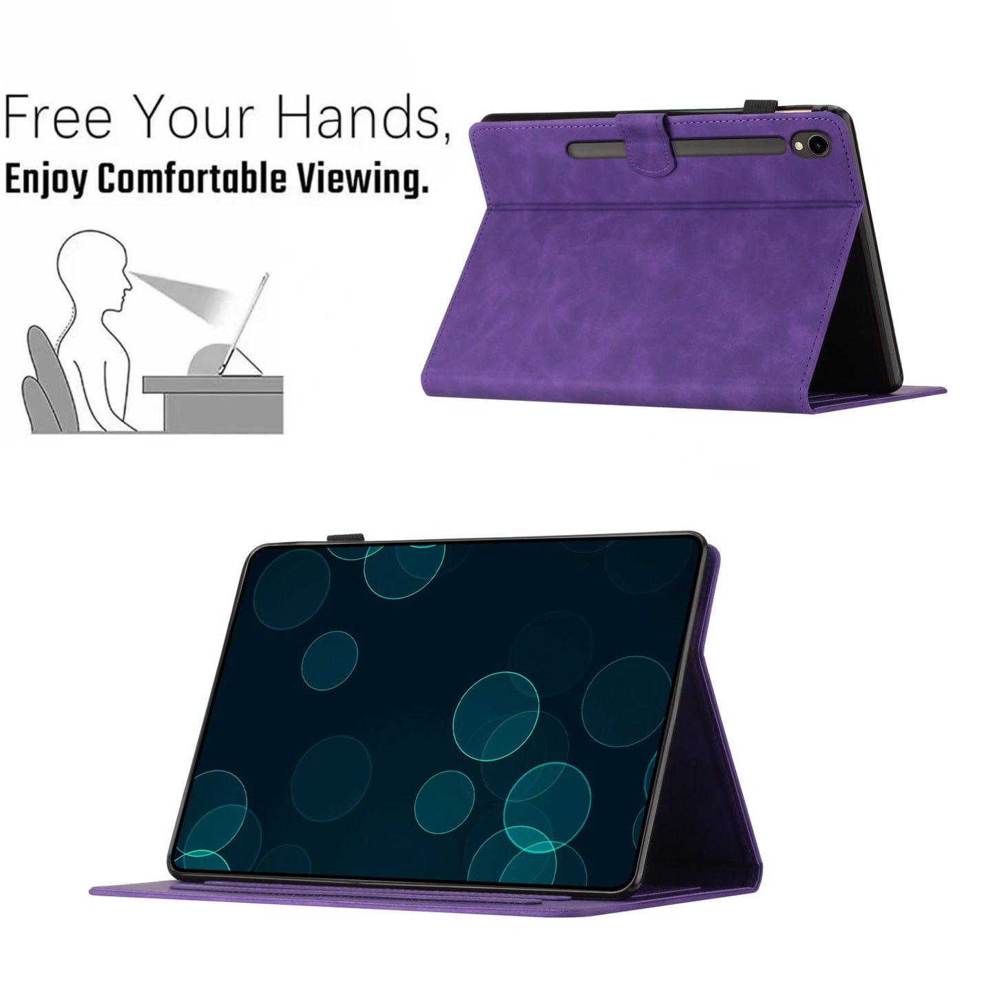 For Samsung Galaxy Tab S9 (X710 X716B X718U) / S9 FE (X510 / X516B) Card Holder Case Coconut Tree Imprinted Leather Tablet Cover - Purple