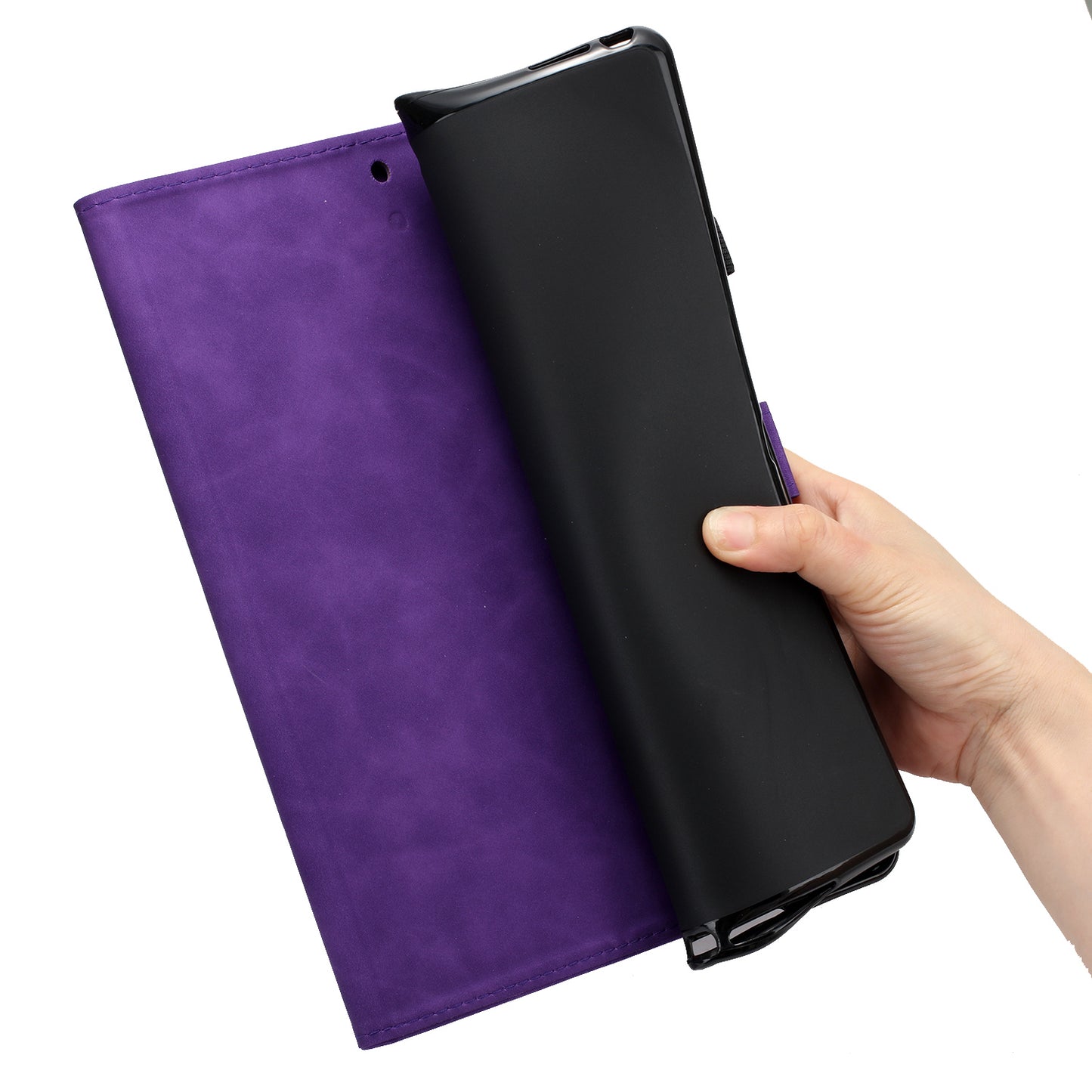 For Samsung Galaxy Tab S9 (X710 X716B X718U) / S9 FE (X510 / X516B) Card Holder Case Coconut Tree Imprinted Leather Tablet Cover - Purple