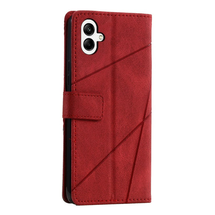 For Samsung Galaxy A04e 4G / F04 4G / M04 4G Case Leather Splicing Design Stand Phone Cover - Red