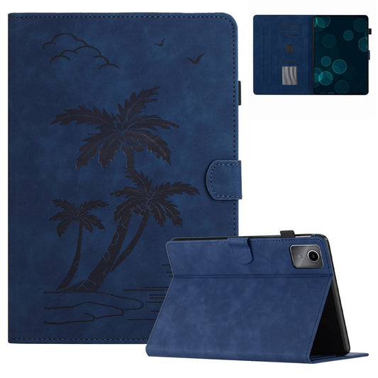 For Lenovo Tab M11 / Xiaoxin Pad 11 2024 TB-331FC Tablet Case Coconut Tree Imprinted Card Holder Leather Cover - Blue