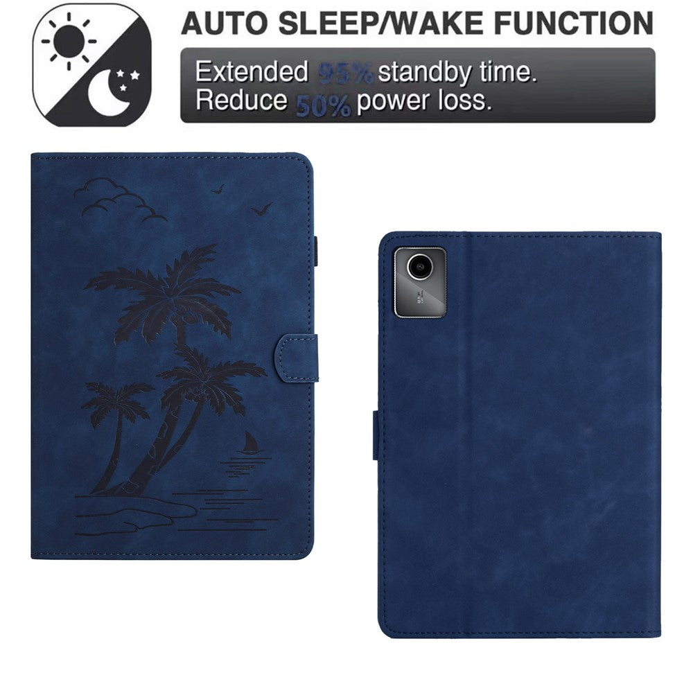 For Lenovo Tab M11 / Xiaoxin Pad 11 2024 TB-331FC Tablet Case Coconut Tree Imprinted Card Holder Leather Cover - Blue