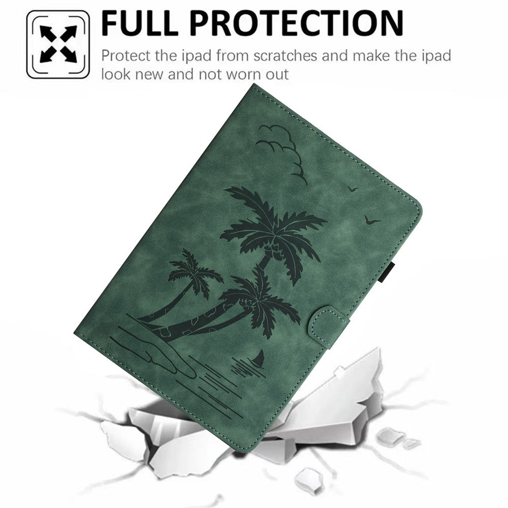 For Lenovo Tab M11 / Xiaoxin Pad 11 2024 TB-331FC Tablet Case Coconut Tree Imprinted Card Holder Leather Cover - Green
