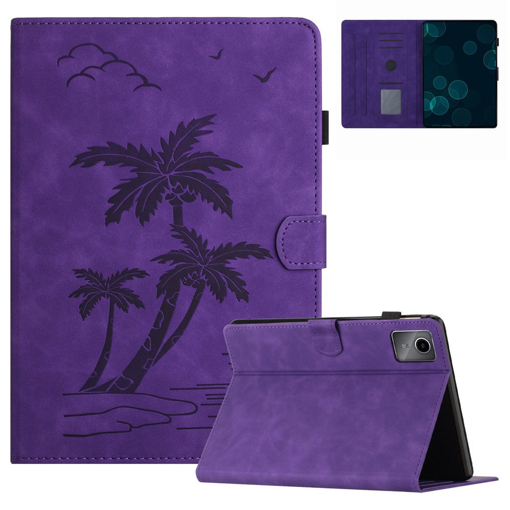 For Lenovo Tab M11 / Xiaoxin Pad 11 2024 TB-331FC Tablet Case Coconut Tree Imprinted Card Holder Leather Cover - Purple