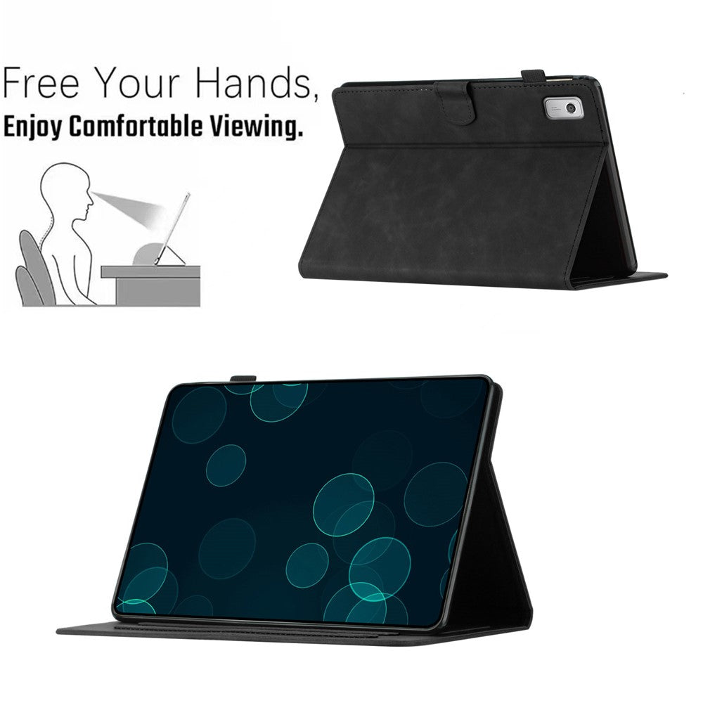 For Lenovo Tab M9 TB-310FU Case Card Slots PU Leather Coconut Tree Imprinted Tablet Cover Auto Wake / Sleep - Black