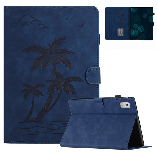 For Lenovo Tab M9 TB-310FU Case Card Slots PU Leather Coconut Tree Imprinted Tablet Cover Auto Wake / Sleep - Blue
