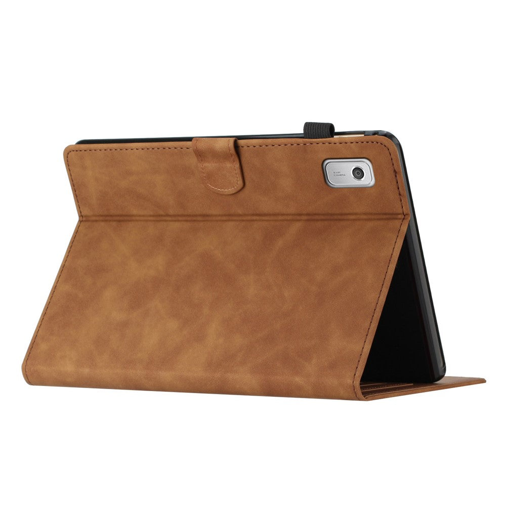 For Lenovo Tab M9 TB-310FU Case Card Slots PU Leather Coconut Tree Imprinted Tablet Cover Auto Wake / Sleep - Brown