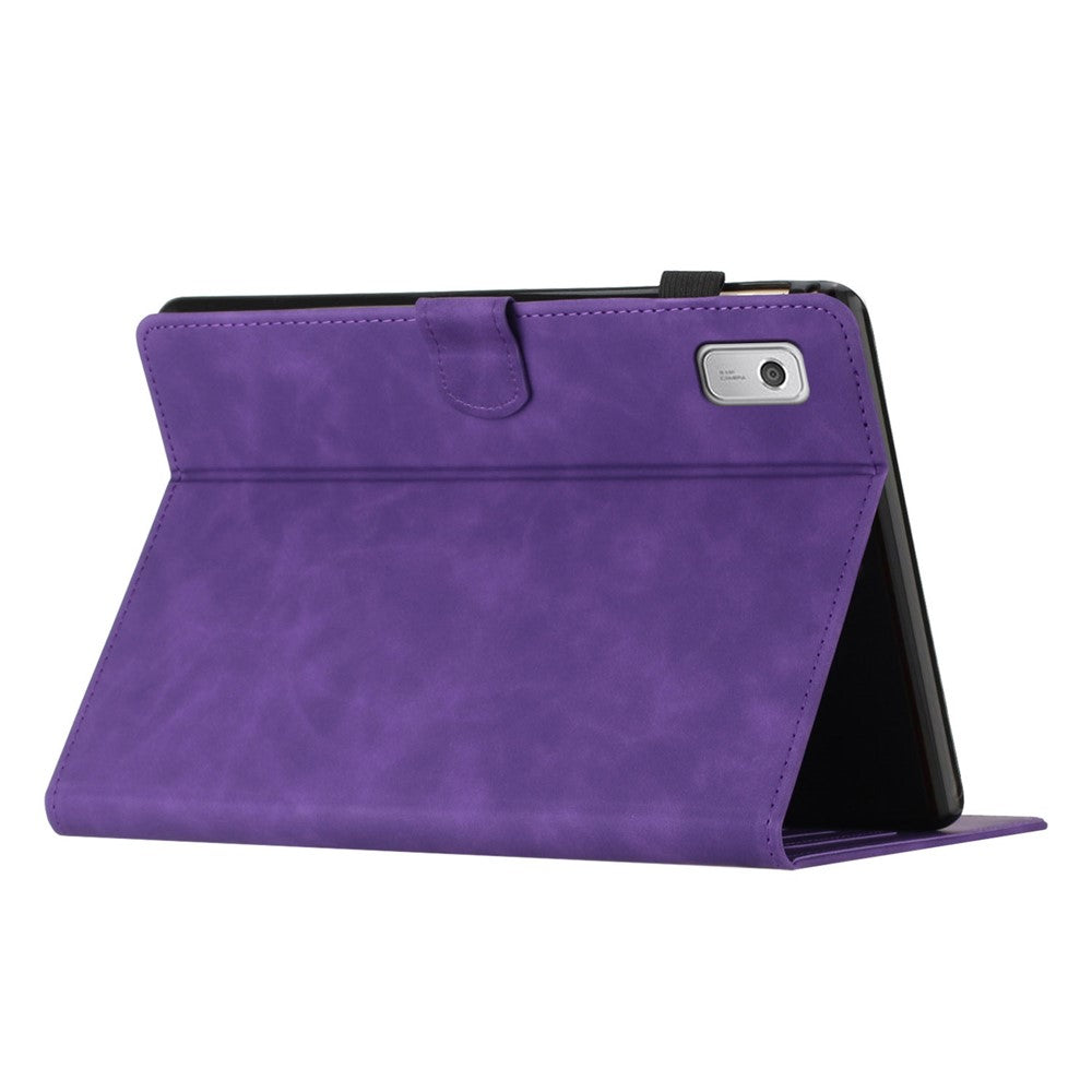 For Lenovo Tab M9 TB-310FU Case Card Slots PU Leather Coconut Tree Imprinted Tablet Cover Auto Wake / Sleep - Purple