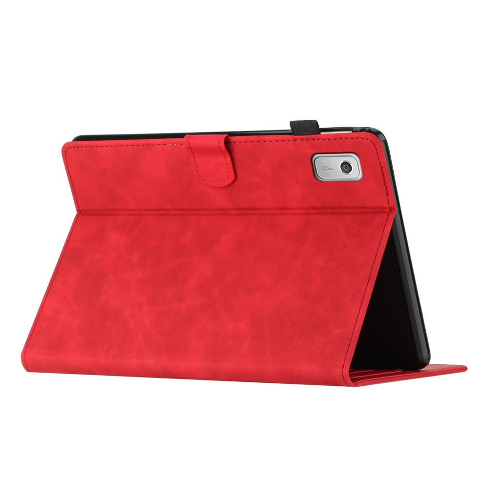 For Lenovo Tab M9 TB-310FU Case Card Slots PU Leather Coconut Tree Imprinted Tablet Cover Auto Wake / Sleep - Red