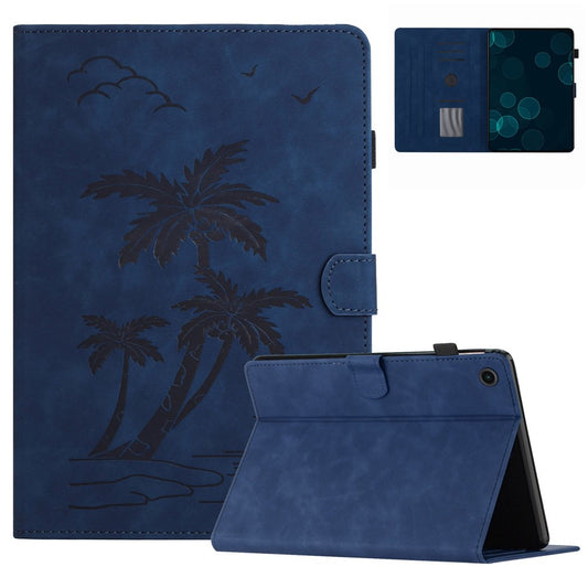 For Lenovo Tab M10 Plus (3rd Gen) Case Coconut Tree Imprinted PU Leather Folio Stand Smart Tablet Cover - Blue