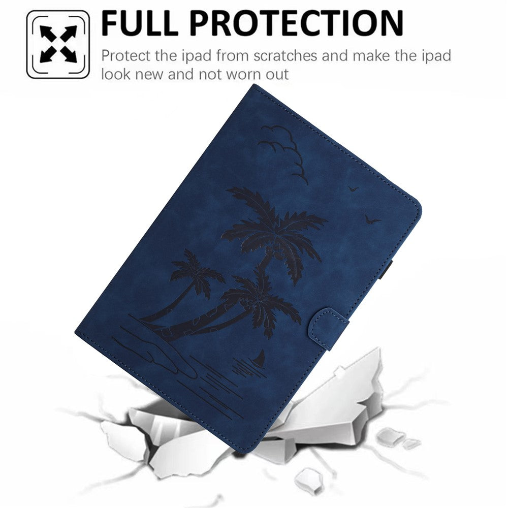 For Lenovo Tab M10 Plus (3rd Gen) Case Coconut Tree Imprinted PU Leather Folio Stand Smart Tablet Cover - Blue