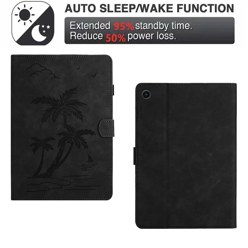 For Lenovo Tab M10 Plus (3rd Gen) Case Coconut Tree Imprinted PU Leather Folio Stand Smart Tablet Cover - Black