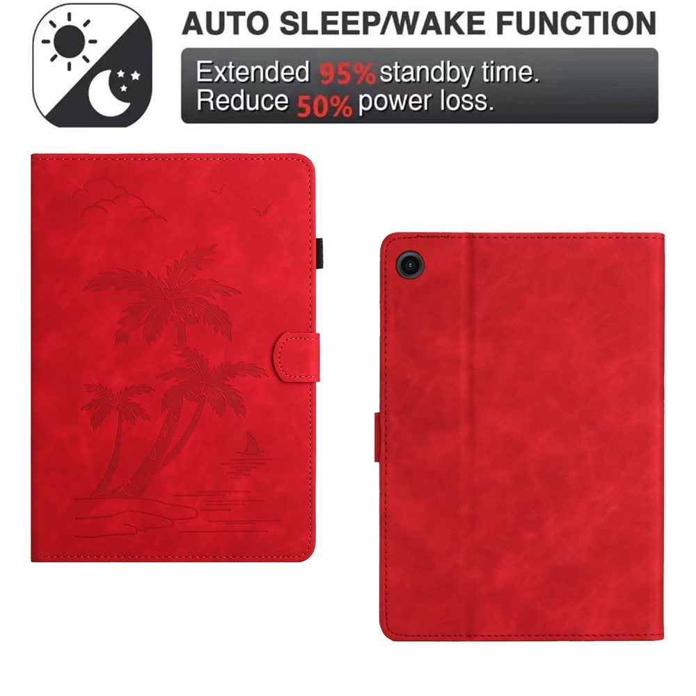 For Lenovo Tab M10 (Gen 3) Case Auto Sleep / Wake PU Leather Coconut Tree Pattern Tablet Cover - Red