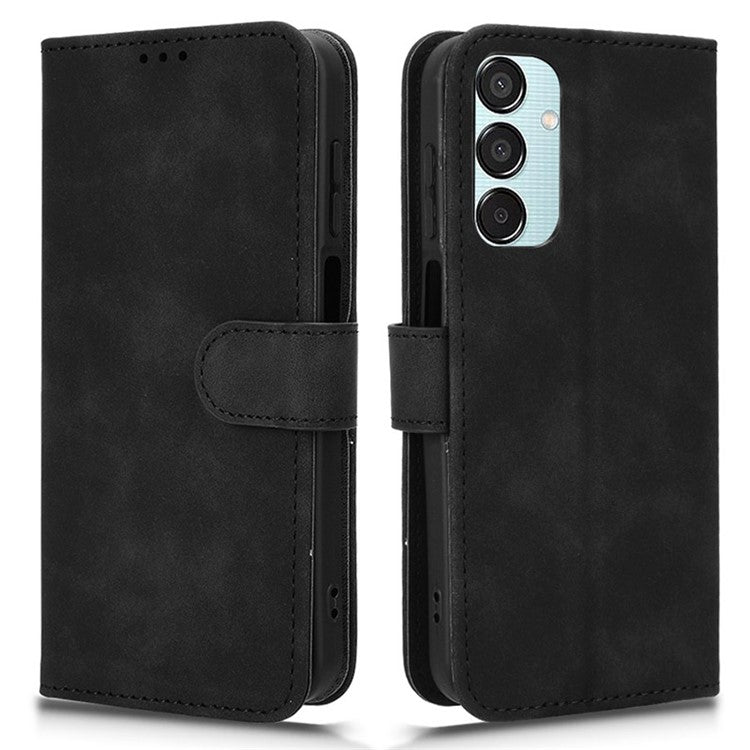 For Samsung Galaxy M15 5G Case Skin-Touch Leather Flip Stand Phone Cover - Black
