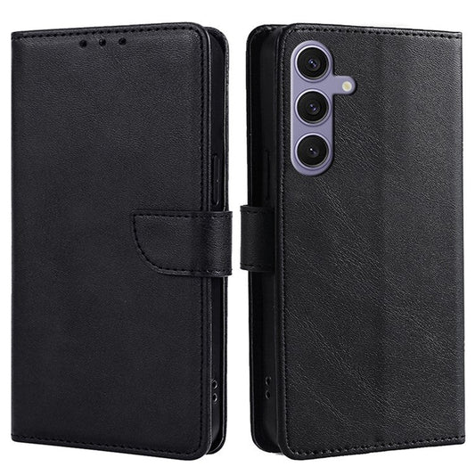 For Samsung Galaxy S24+ Leather Case Calf Texture Magnetic Clasp Wallet Stand Cover - Black