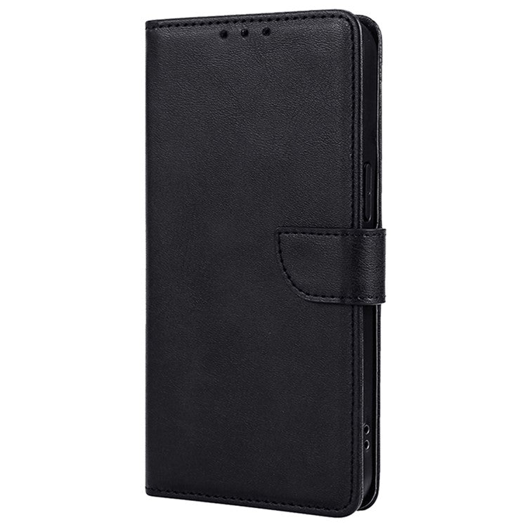 For Samsung Galaxy S24+ Leather Case Calf Texture Magnetic Clasp Wallet Stand Cover - Black