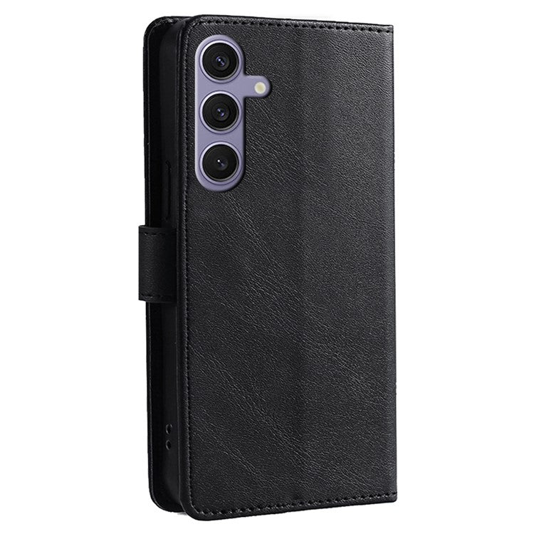 For Samsung Galaxy S24+ Leather Case Calf Texture Magnetic Clasp Wallet Stand Cover - Black