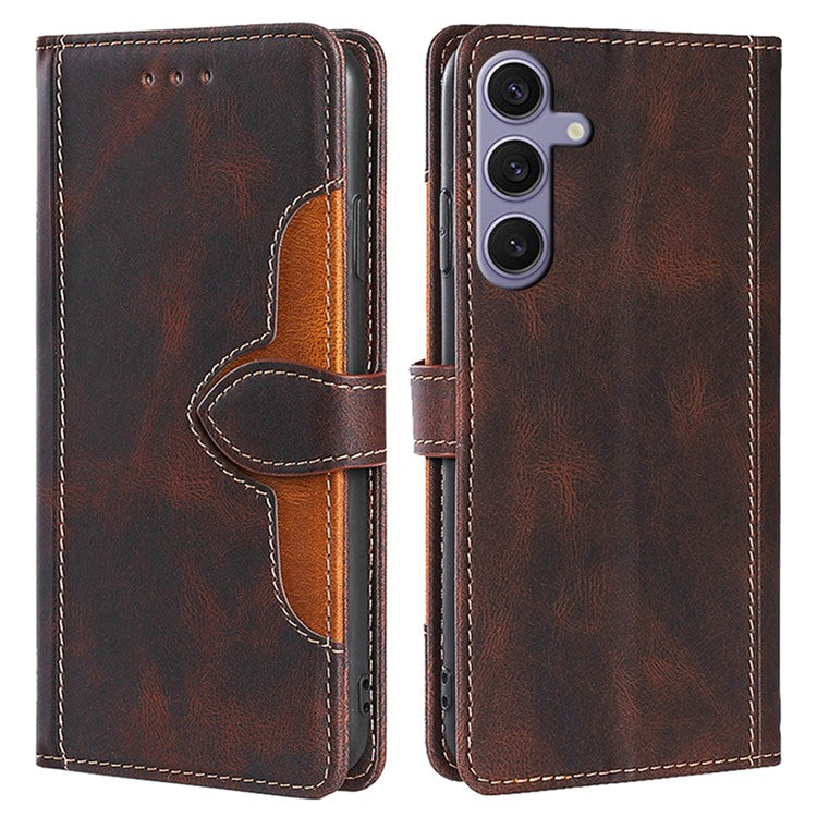 For Samsung Galaxy S24+ Leather Case Straw Hat Pattern Wallet Stand Phone Cover - Brown