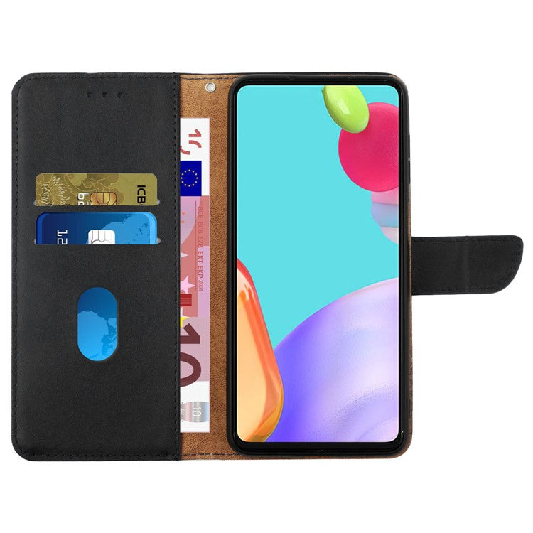 HT02 For Samsung Galaxy M55 5G / C55 5G / F55 5G Nappa Texture Phone Case Genuine Cow Leather Flip Stand Cover - Black