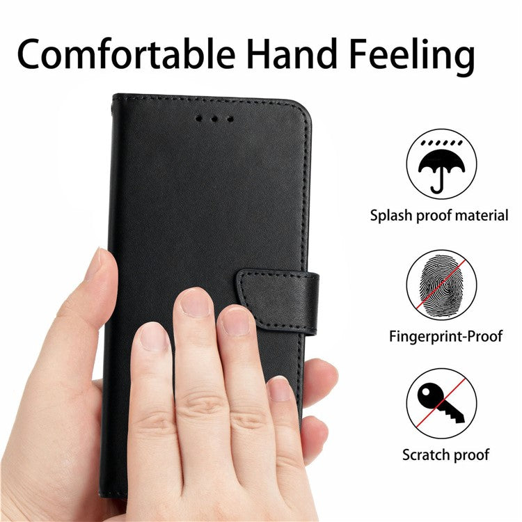 HT02 For Samsung Galaxy M55 5G / C55 5G / F55 5G Nappa Texture Phone Case Genuine Cow Leather Flip Stand Cover - Black